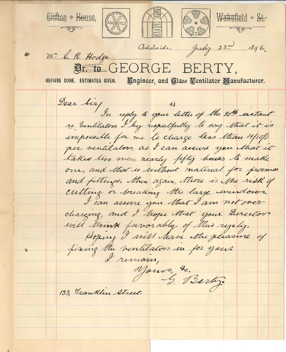 George Berty - Adelaide - Price for ventilators in Library