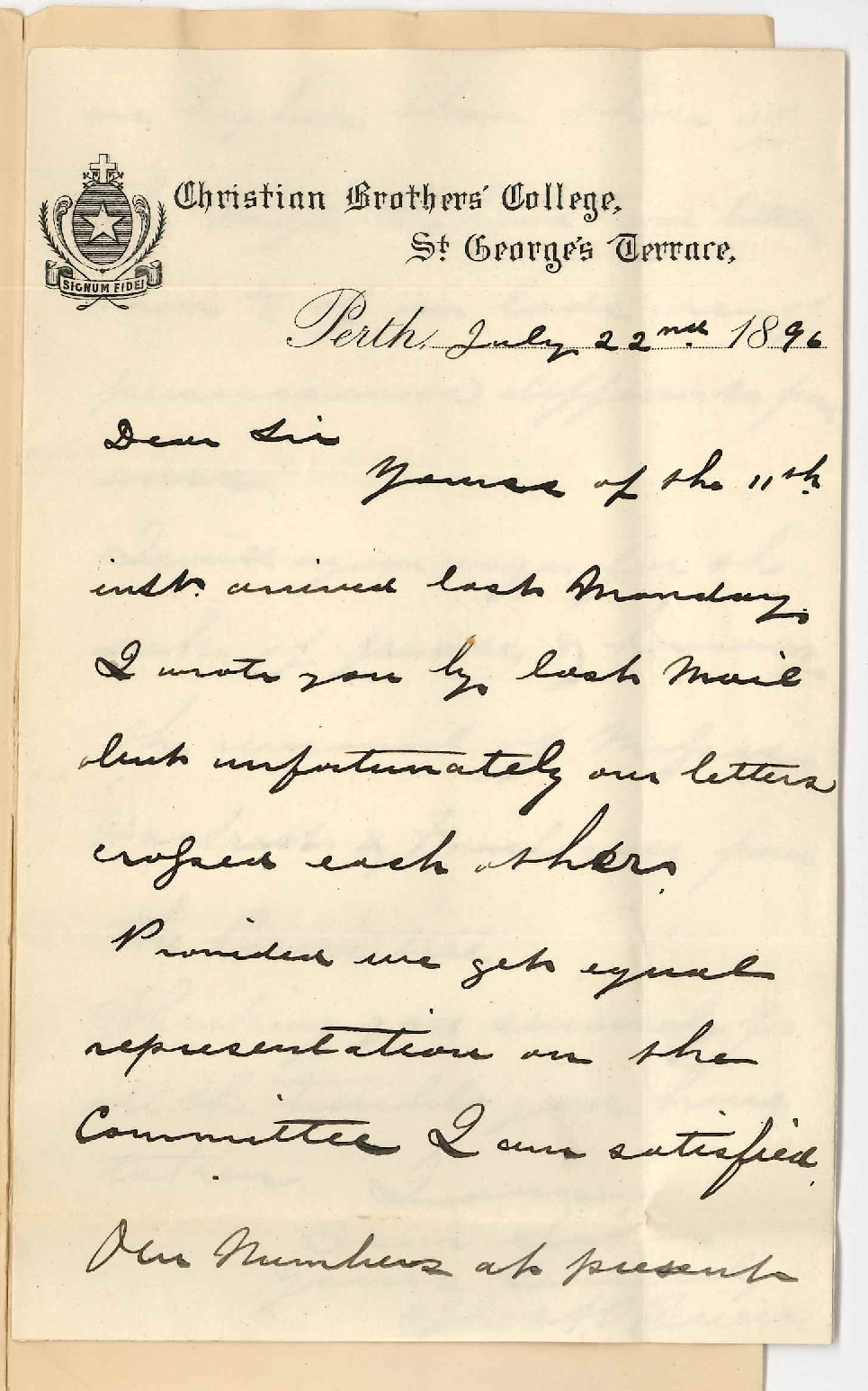 Reverend Thomas A O'Brien - Christian Brothers' College - Perth - Regarding Committee of management for local exams at Perth