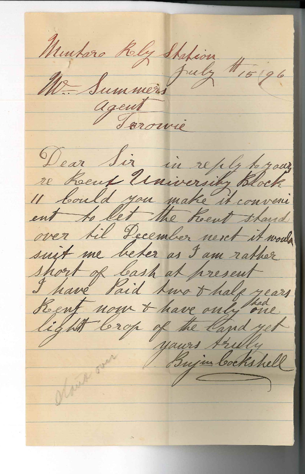 William Summers - Terowie - Report re Parnaroo lands and tenants