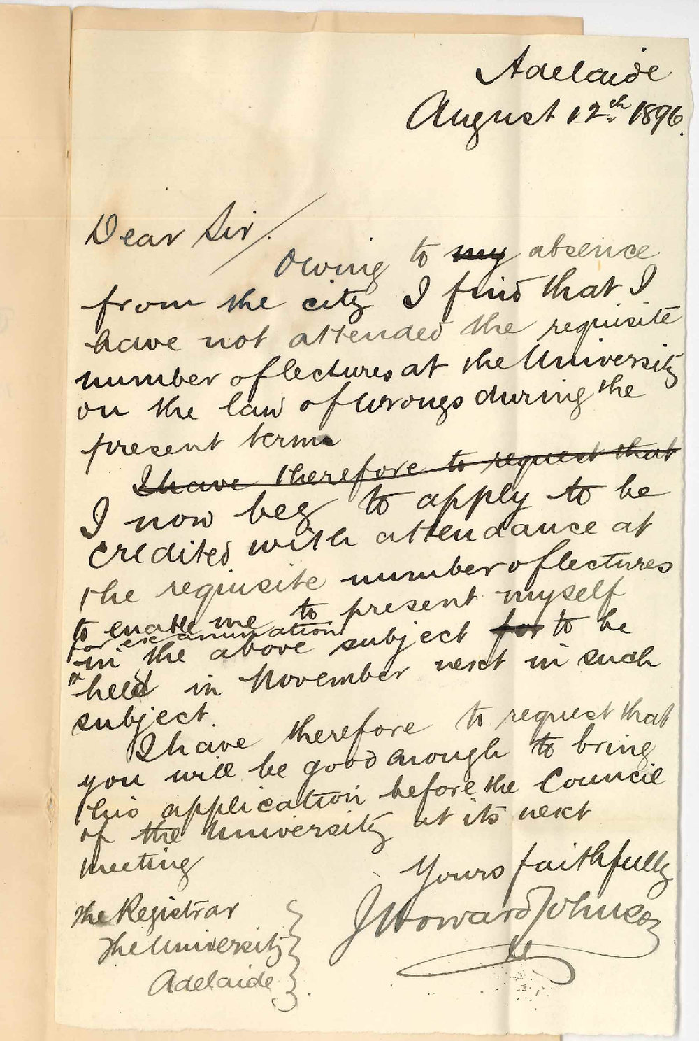 J Howard Johnson - Adelaide - Credit for attendance on Lectures