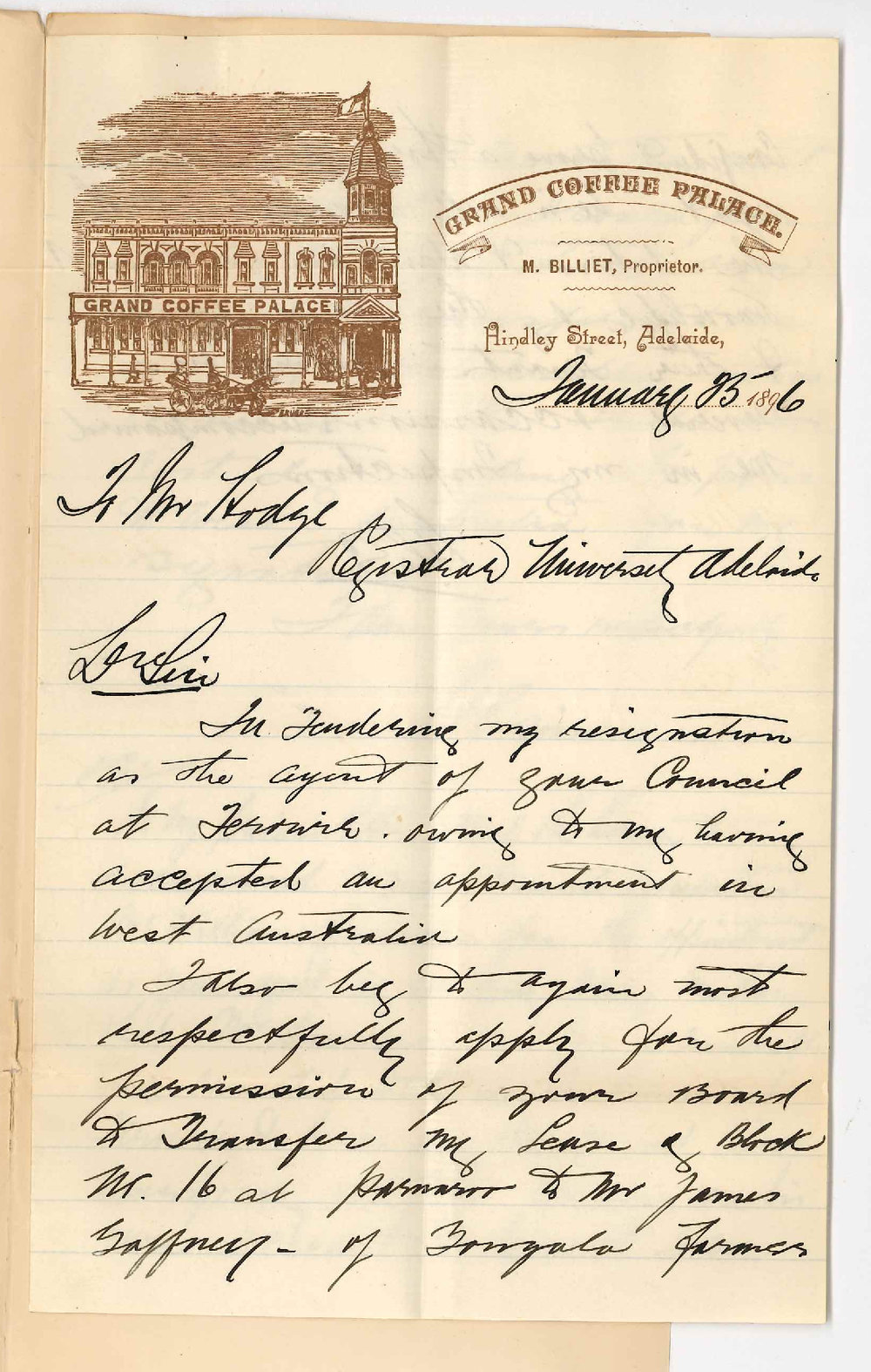 H C Sims - Adelaide - Transfer of lease Parnaroo and appointment of successor