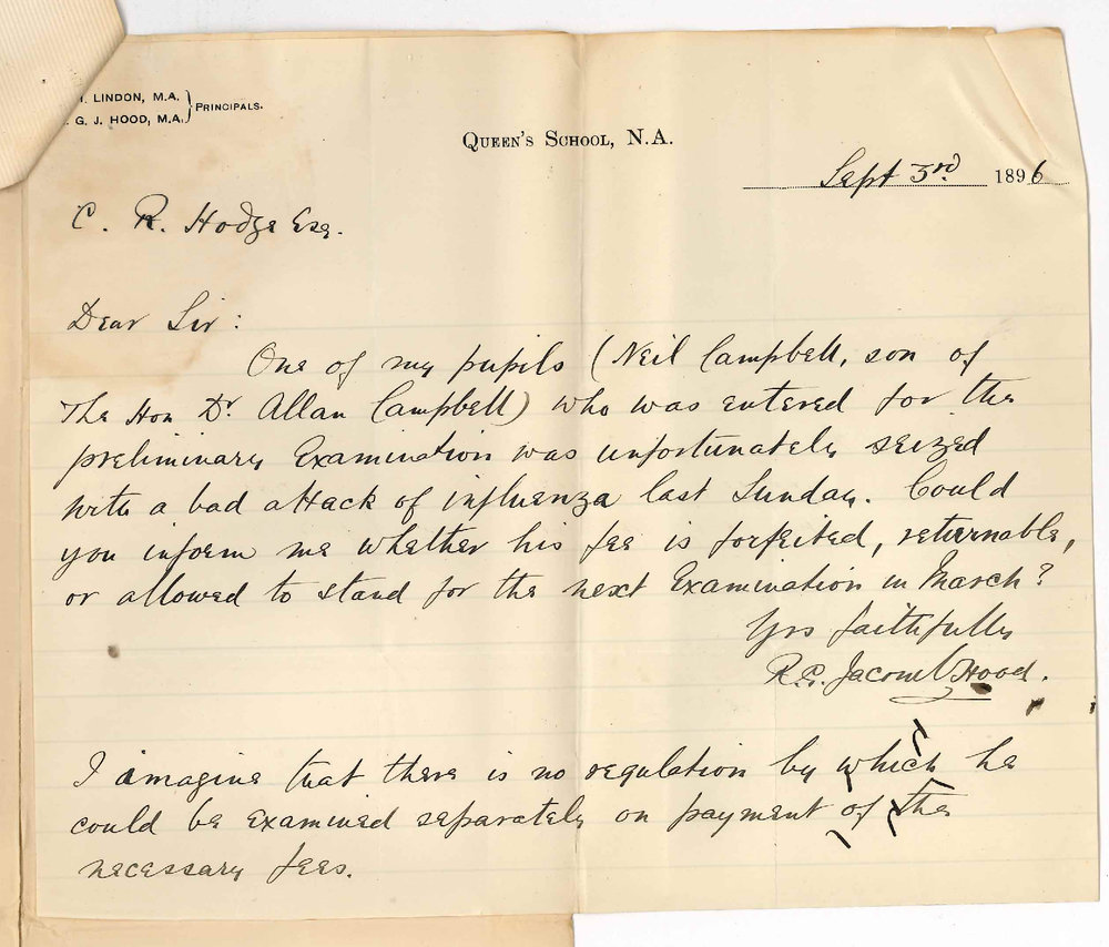 R G J Hood and Dr A Campbell - Queen's School - Regarding Neil Campbell candidate for Preliminary