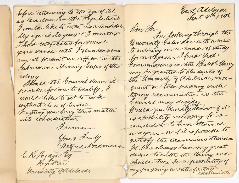 Wilfred Nordmann - East Adelaide - Examination for commission in the British Army