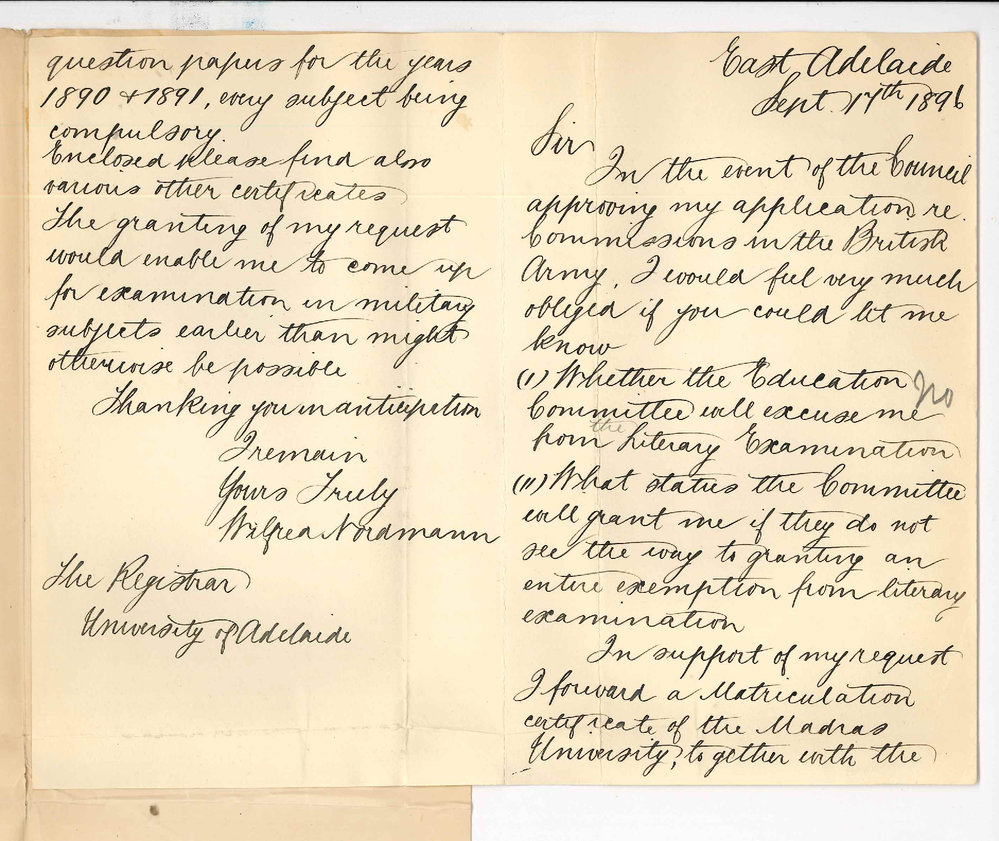 Wilfred Nordmann - East Adelaide - Whether the Education Committee will excuse passing Literary Examination in connection with Commission in Army