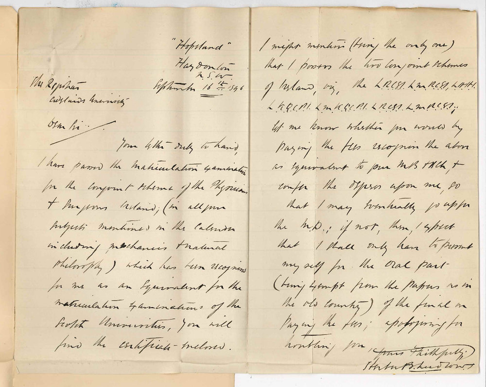 H B Ludlow - Haydonton NSW - Admission to MB degrees