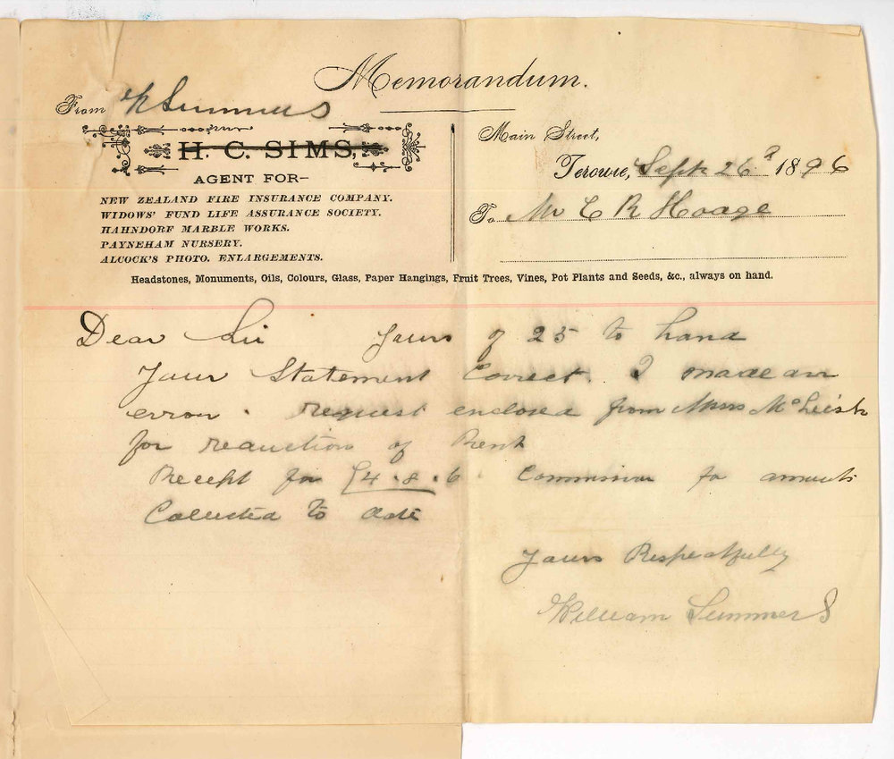 William Summers - Terowie - Reduction of rent for Messrs McGeish