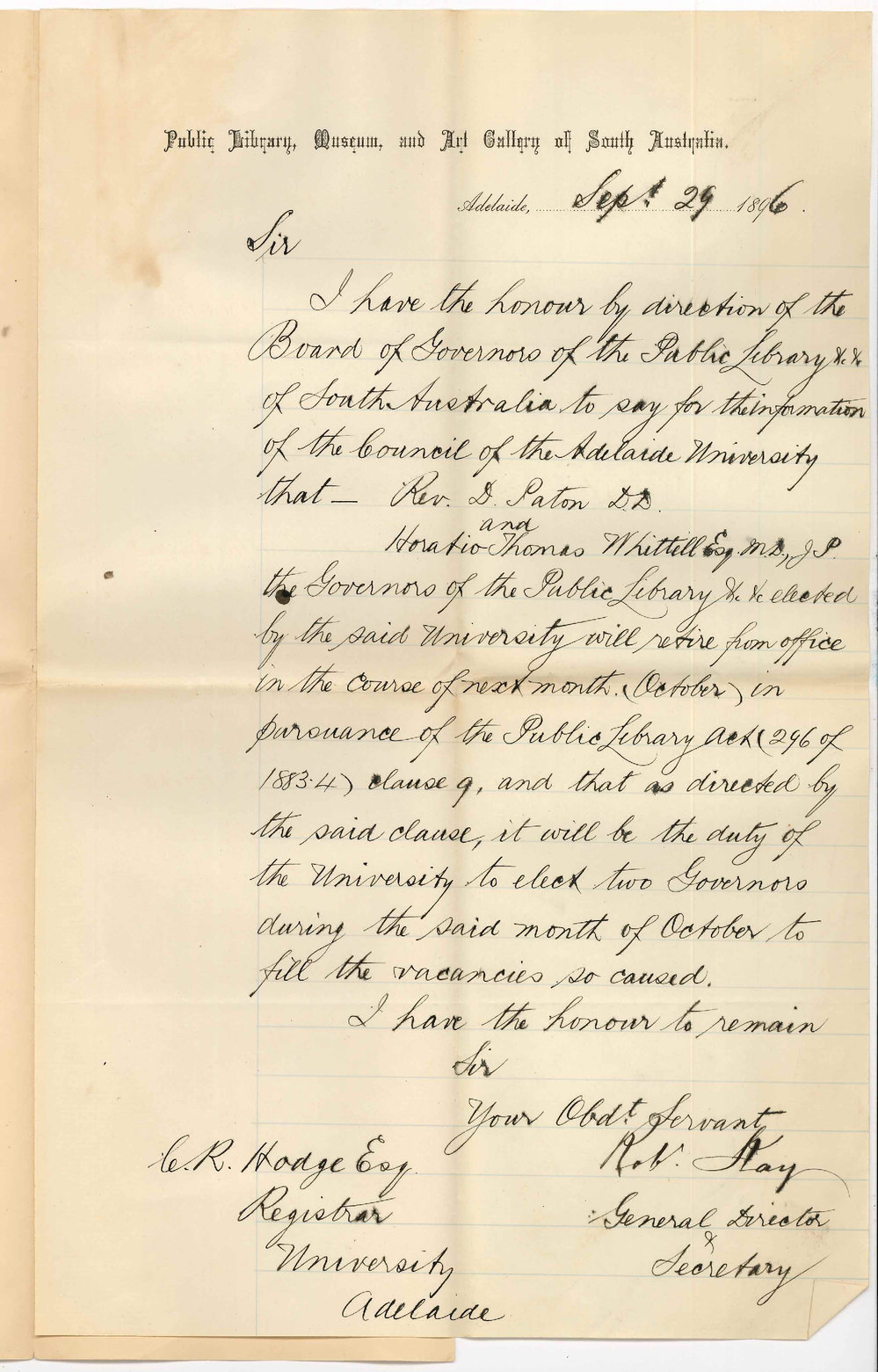 Robert Kay - Public Library - Appointing and members on Board of Governors