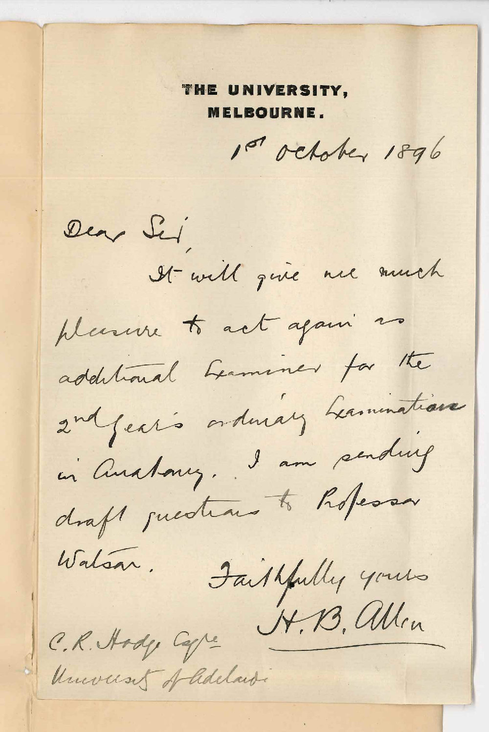 H B Allen - Consenting to act as Examiner