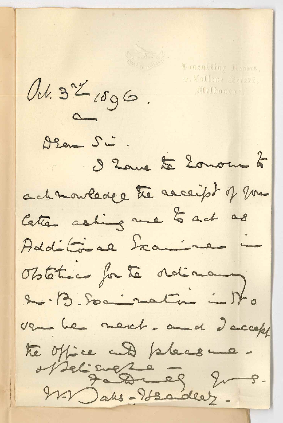 Dr Walter Balls-Headley - Consenting to act as Examiner