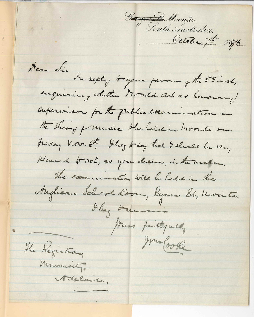 William Cooke - Moonta - Consenting to act as Supervisor