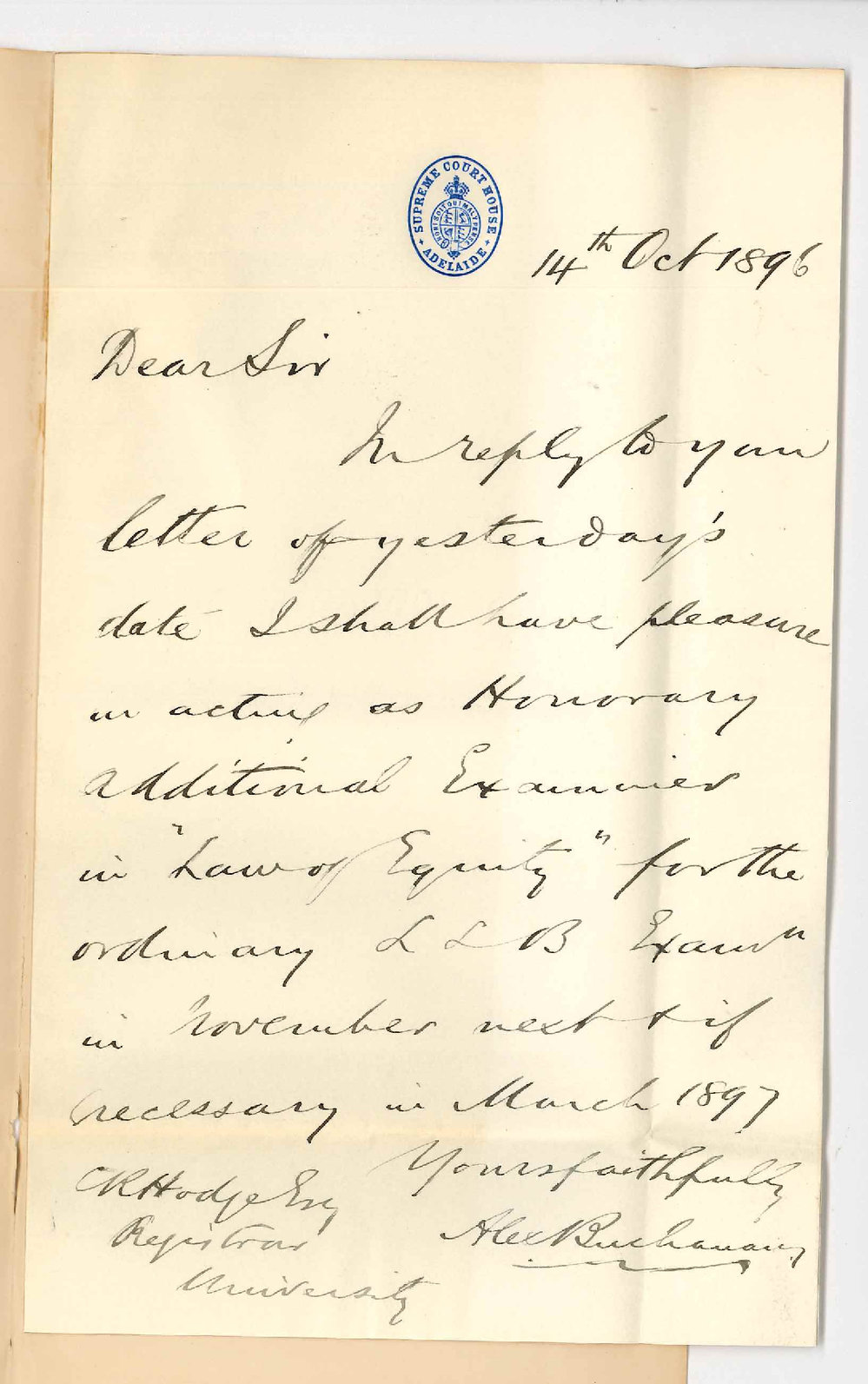 Alexander Buchanan - Consenting to act as Examiner