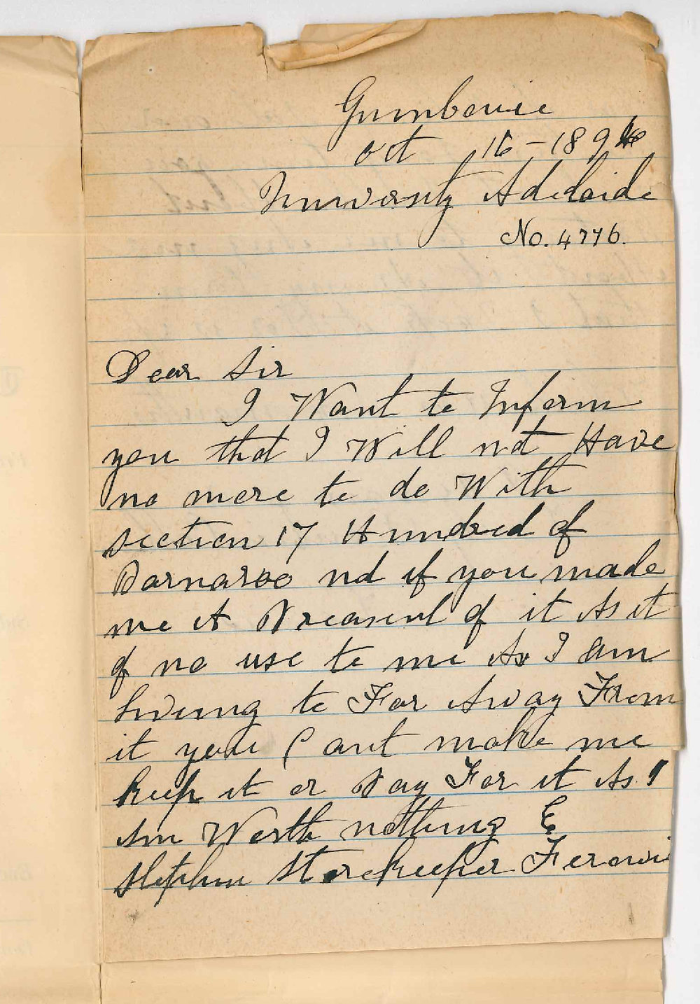 Dennis Collins - Gumbowie - Section 17 Hundred of Parnaroo