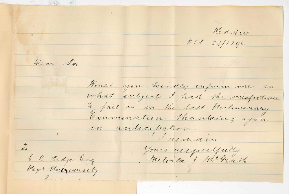 Melville J McGrath - Red Hill - Subjects failed in at Preliminary