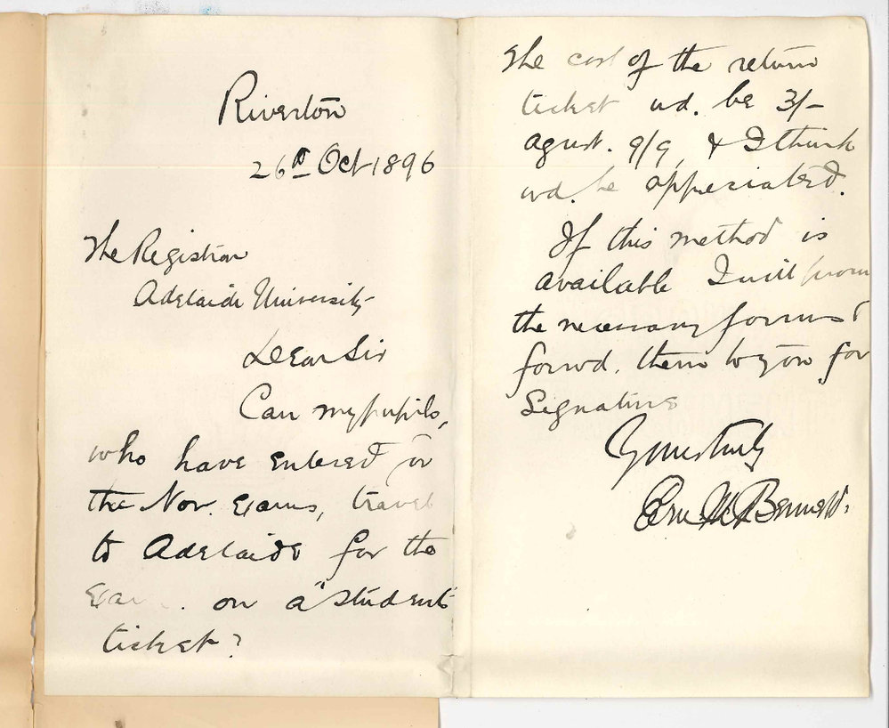 E M Bennett - Riverton - If candidates can travel to Adelaide on Students Tickets