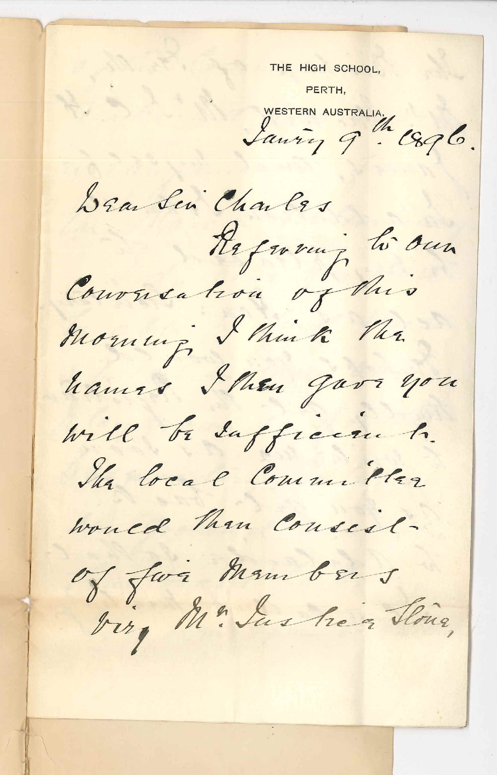 F C Faulkner - High School Perth WA - Local Committee for Examinations in Perth
