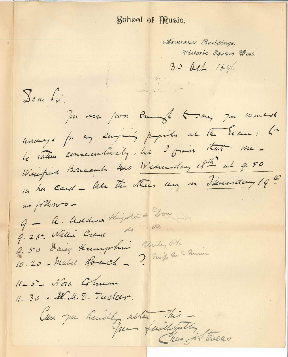 Charles J Stevens - Adelaide - Singing pupils