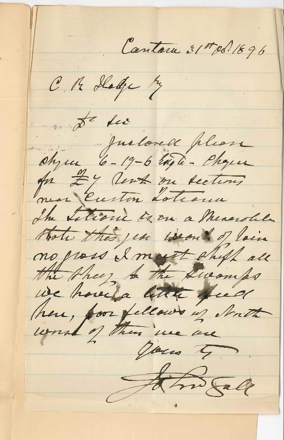 John Gall - Sending rent for Tatiara