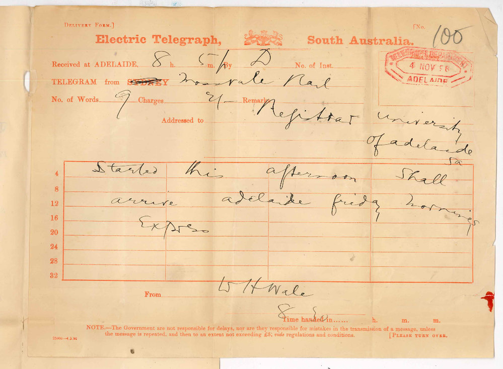 William Henry Wale - Sydney - Advising of coming to Adelaide