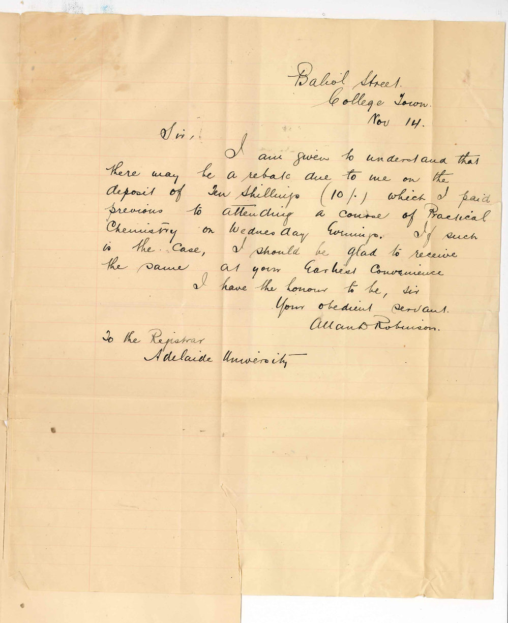 Allan D Robinson - College Town - Applying for return of Chemistry deposit