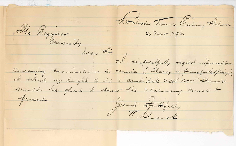W Clarke - Bordertown Railway Station - Information concerning Music Examinations