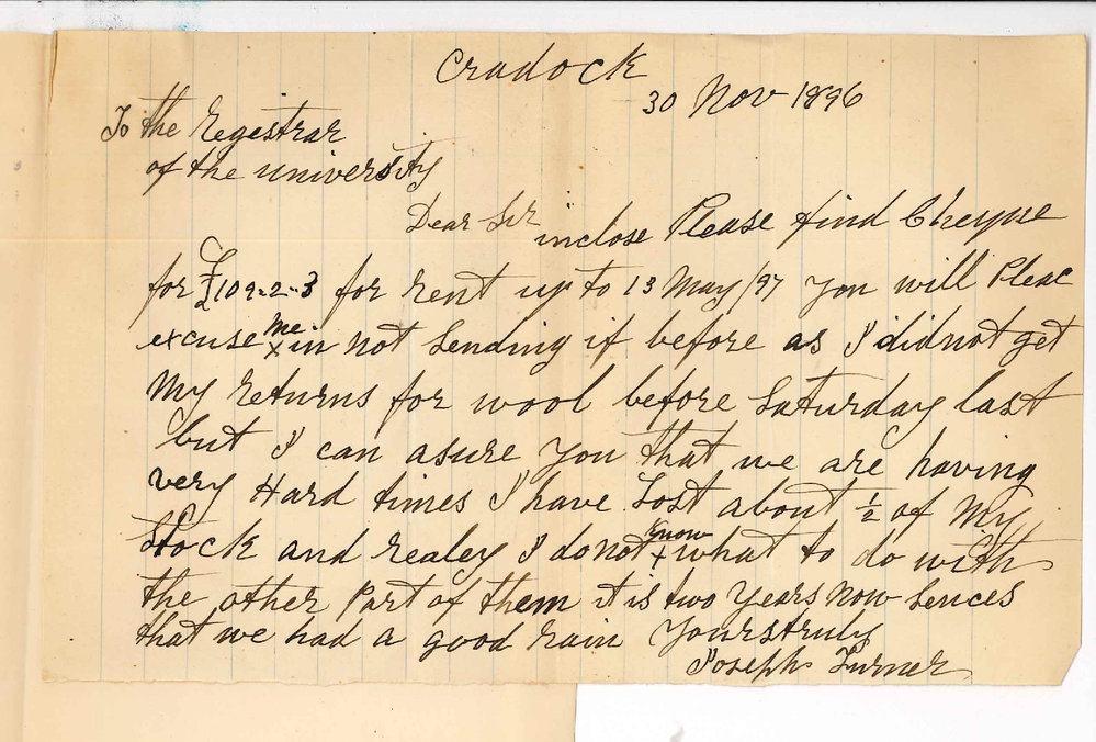 Joseph Turner - Craddock - Sending cheque for &pound;109-2-3