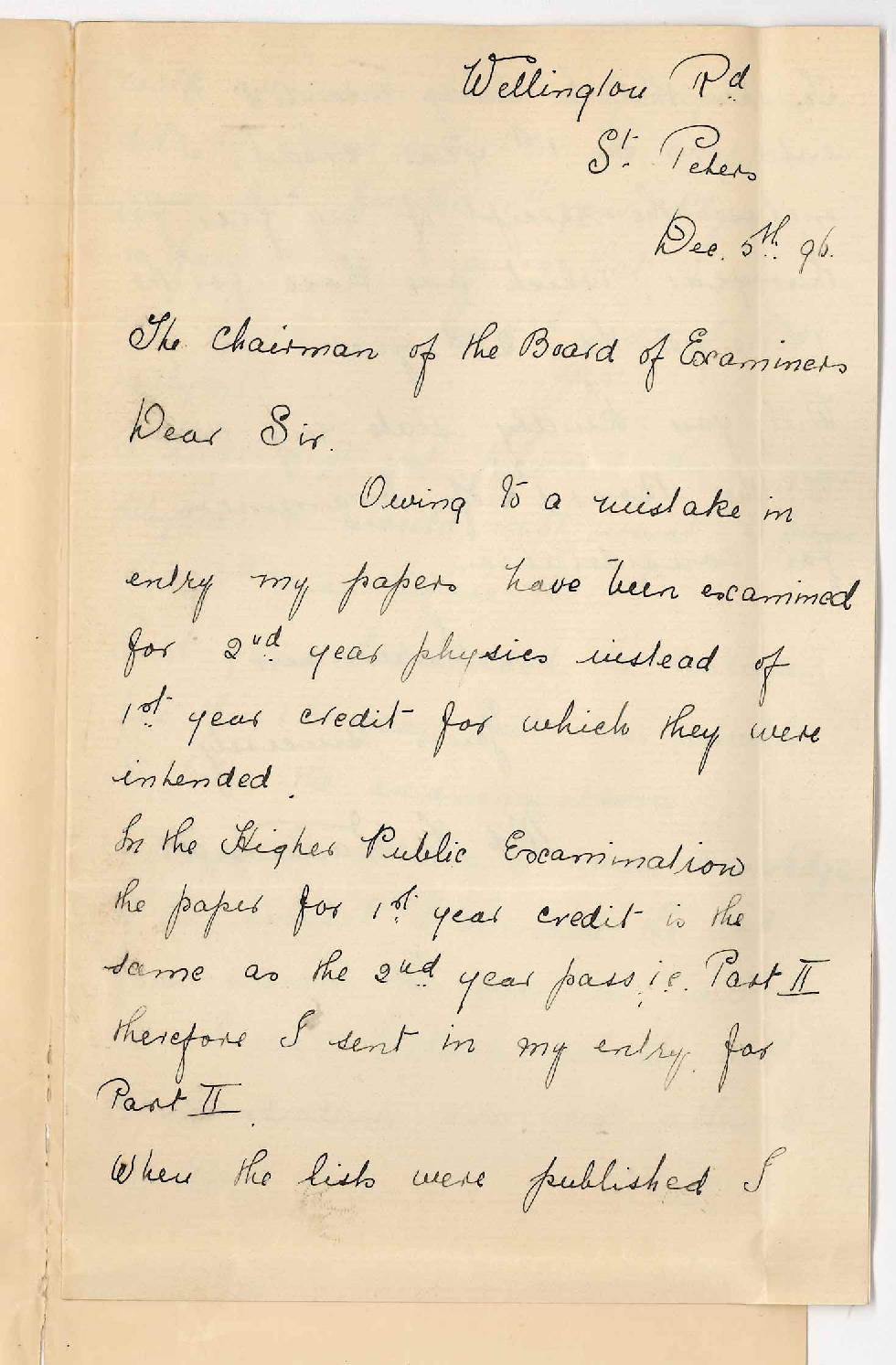 Miss F Wainwright - Mistake in Examination Papers