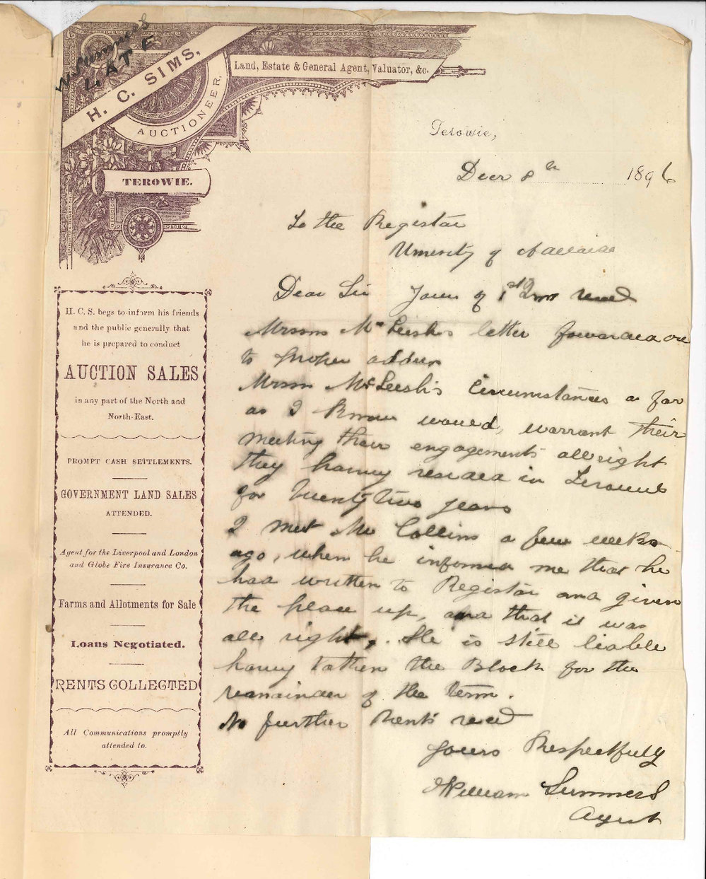 William Summers - Terowie - Concerning Messrs McLeish and Collins