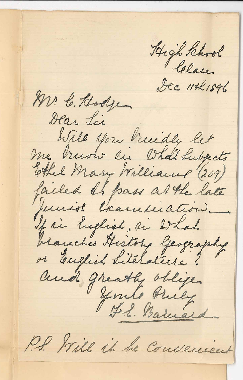 Frances E Barnard - Junior Public Examinations