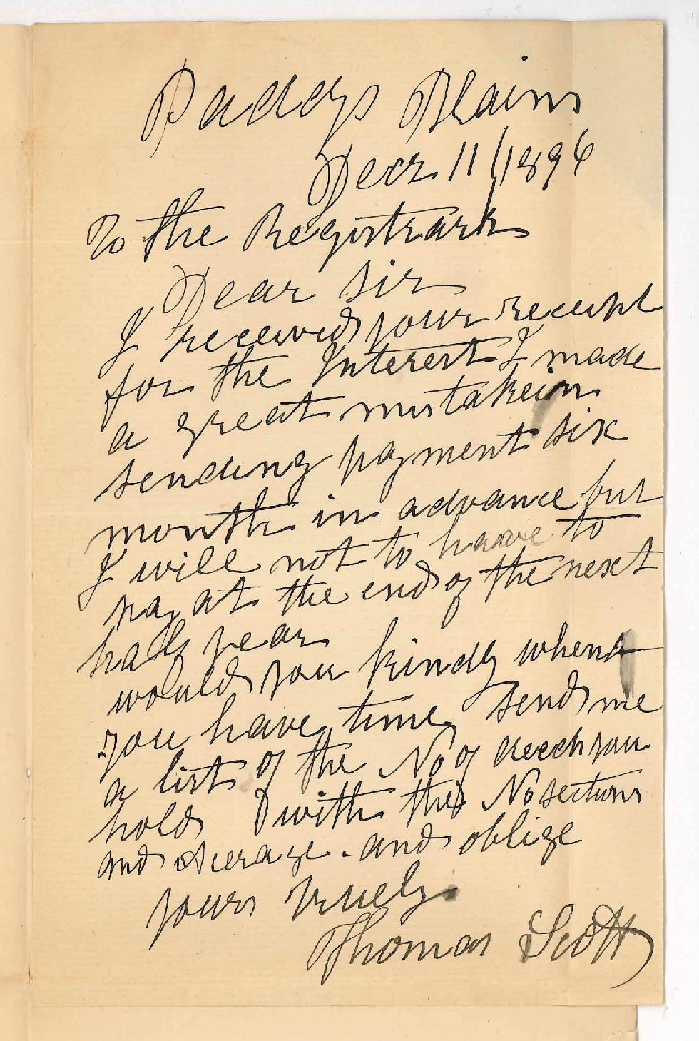 Thomas Scott - Rent for year