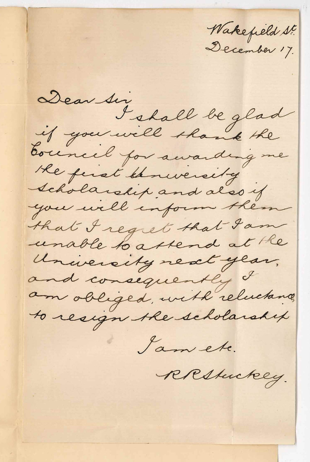 R R Stuckey - Adelaide - Resigning Scholarship