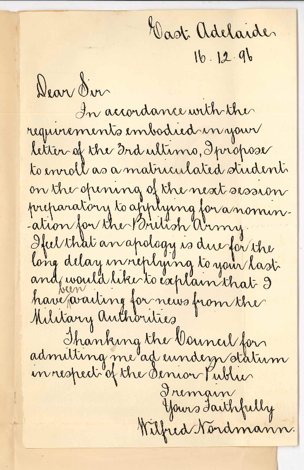 Wilfred Nordmann - Will enroll as a Matriculated Student