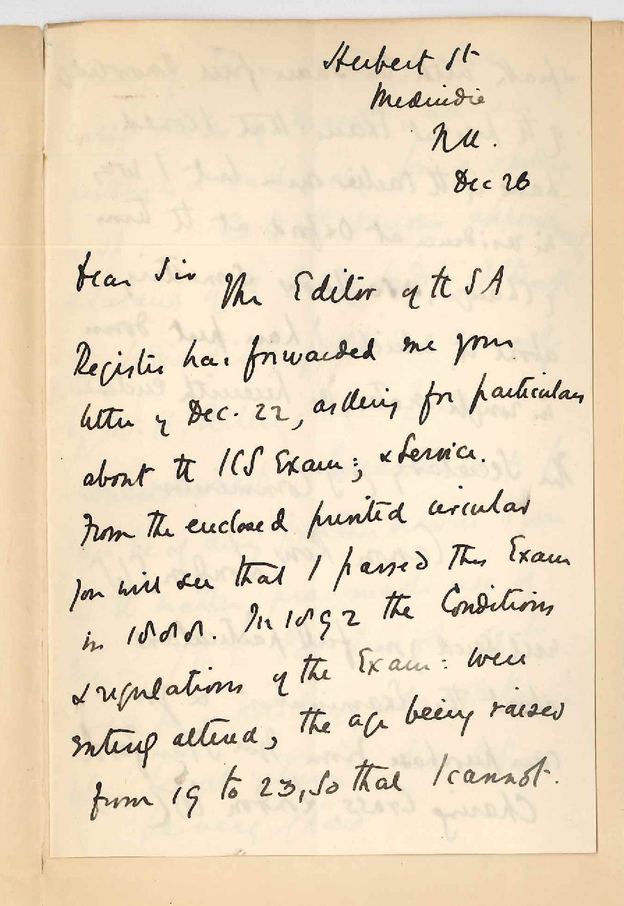 Wilfrid F Oldham - Medindie - Regarding Indian Civil Service