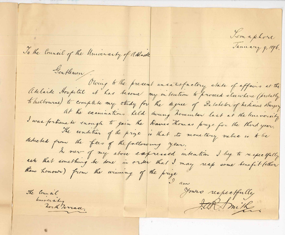 Julian Augustus Romaine Smith - Semaphore - Concerning the Dr Davies Thomas Scholarship