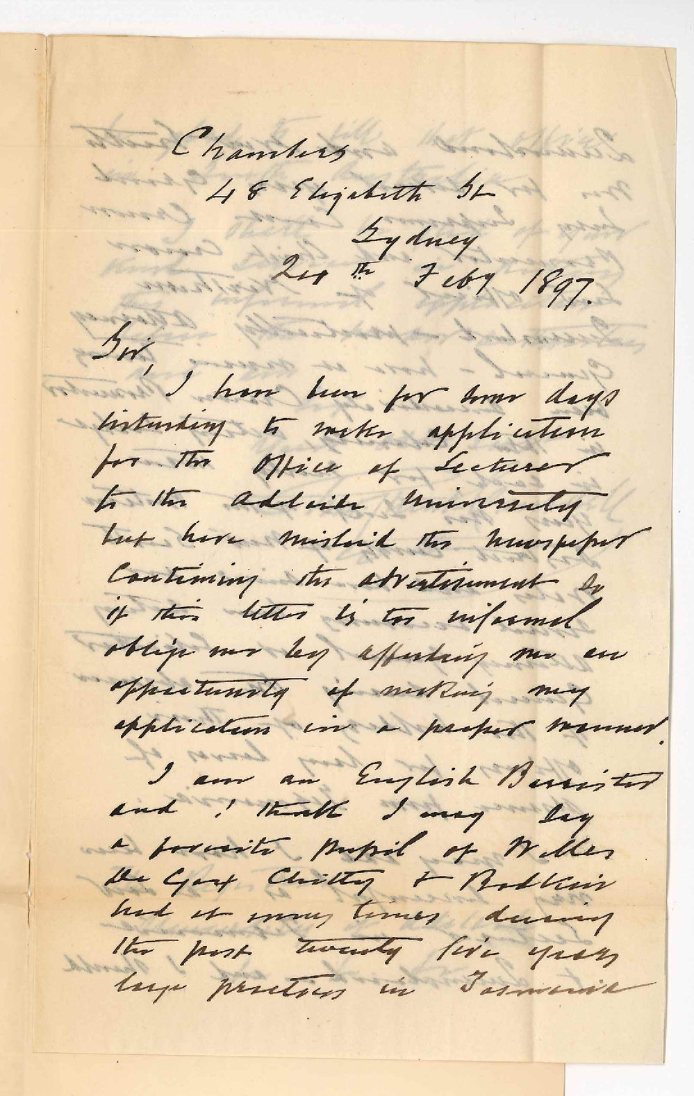 Charles Stuart Canadell - Application for the position of Professor of Laws