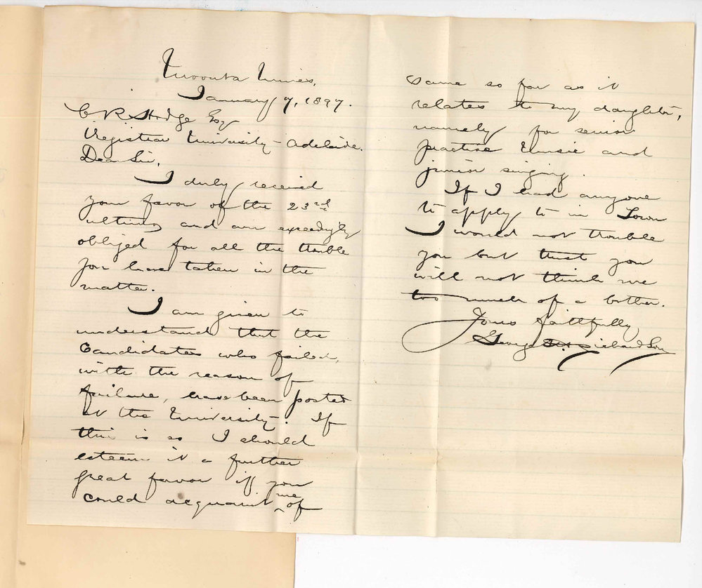 G H Richardson - Re failure of daughter at Music Exams