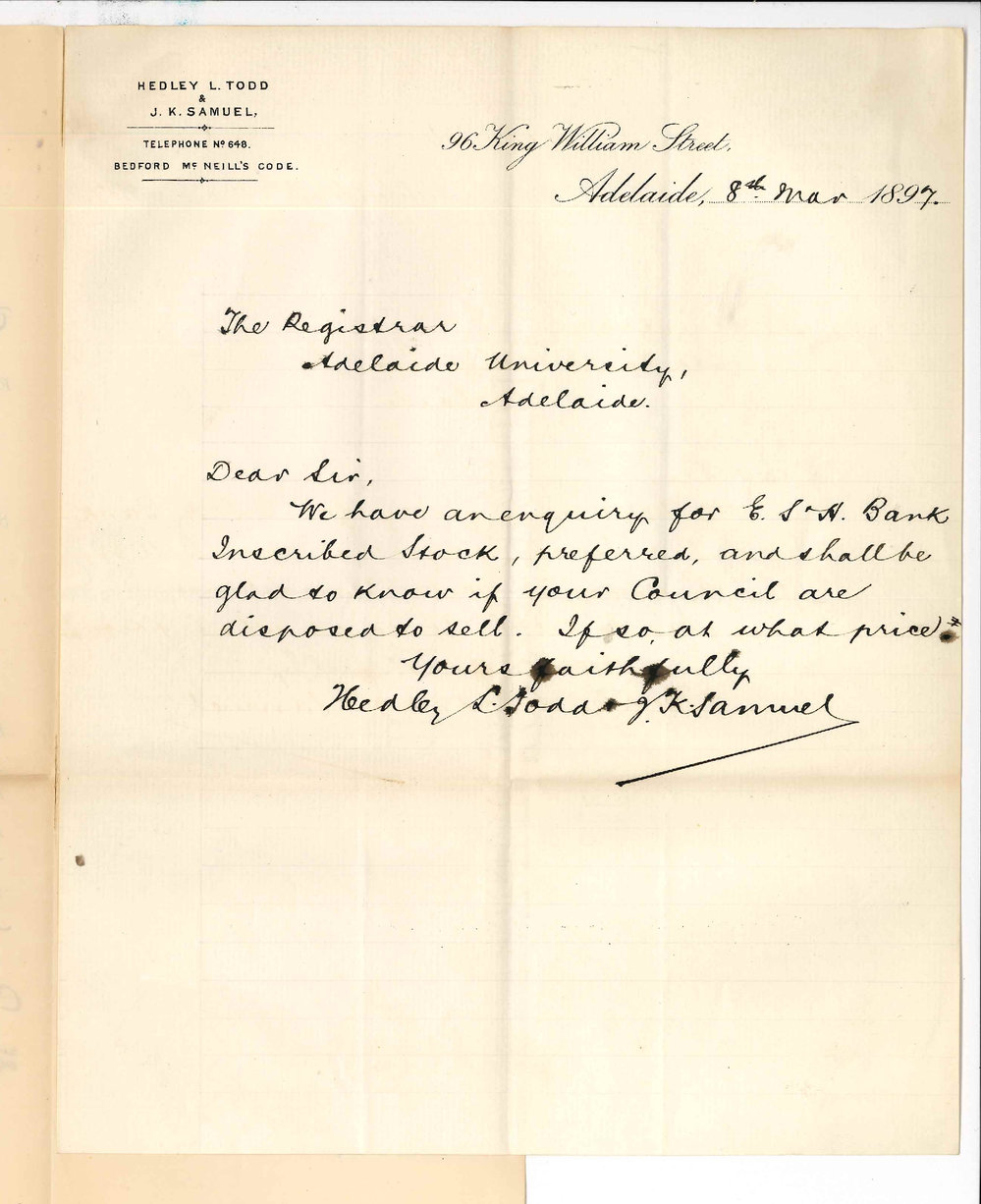 Hedley L Todd and J K Samuel - Adelaide - Re English Scottish and Australian Bank inscribed stock