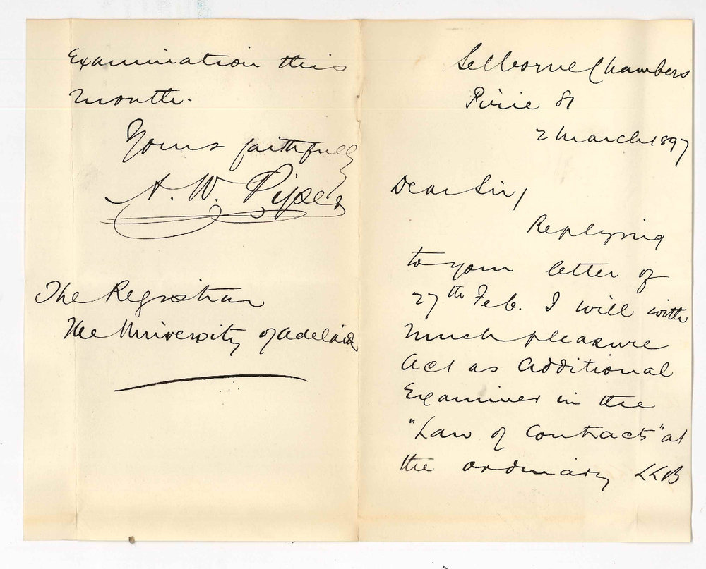 Arthur William Piper - Adelaide - Consenting to act as additional Examiner