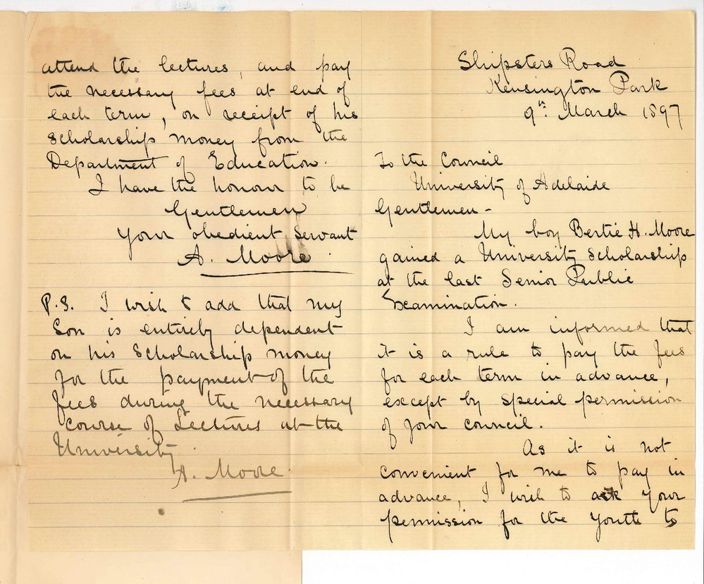 A Moore - Kensington Park - Re Payment of fees for Bertie Harcourt Moore