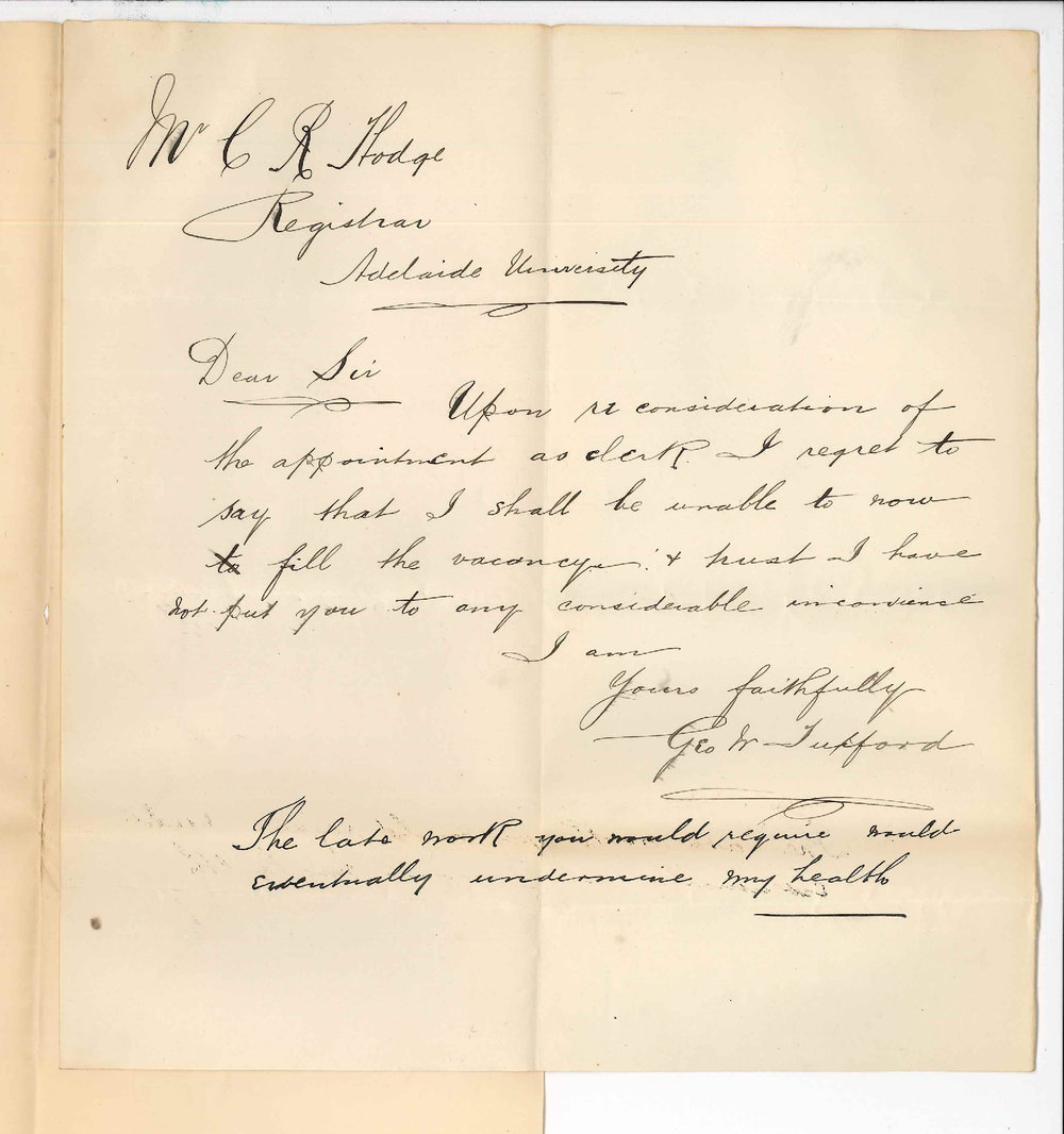 George W Tuxford - Declining to accept position of Clerk