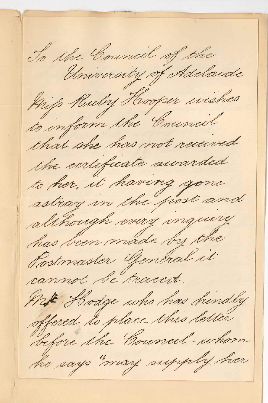 Miss Ruby Hooper - Clare - Asking for duplicate Music Certificate