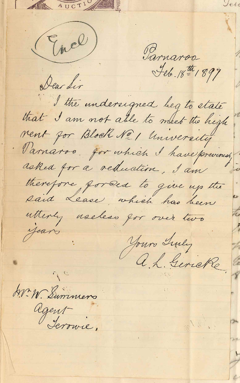William Summers - Terowie - Regarding Parnaroo Lands