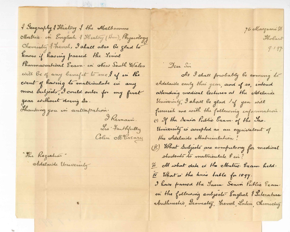 Colin M Creary -  Particulars re Medical Course