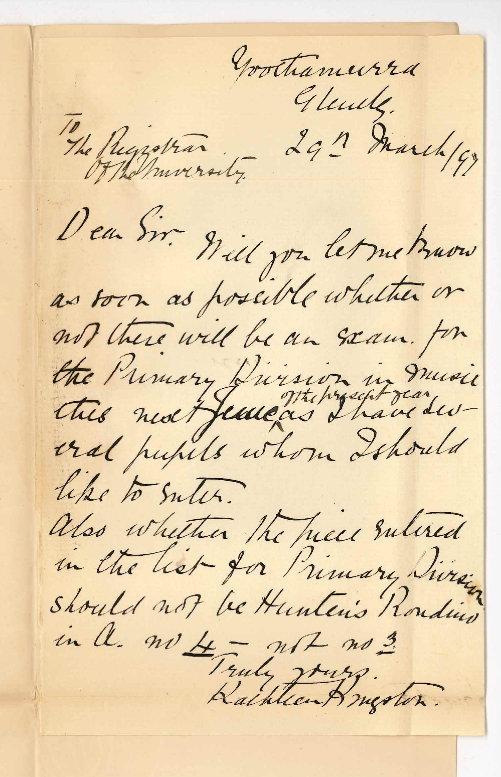 Kathleen Kingston - Yoothamurra Glenelg - re exam for Music Primary