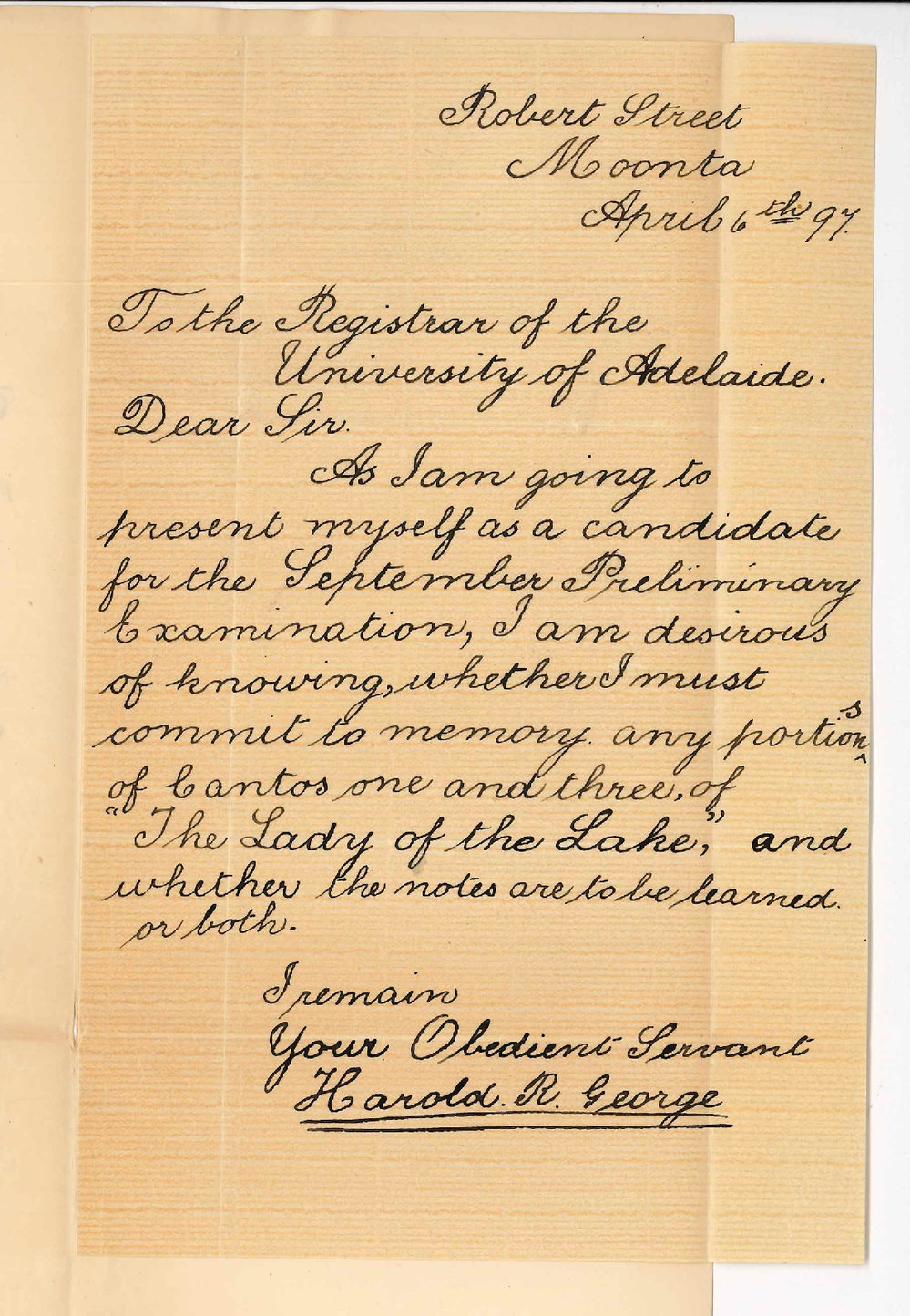 Harold R George - Moonta - Information regarding preliminary examination