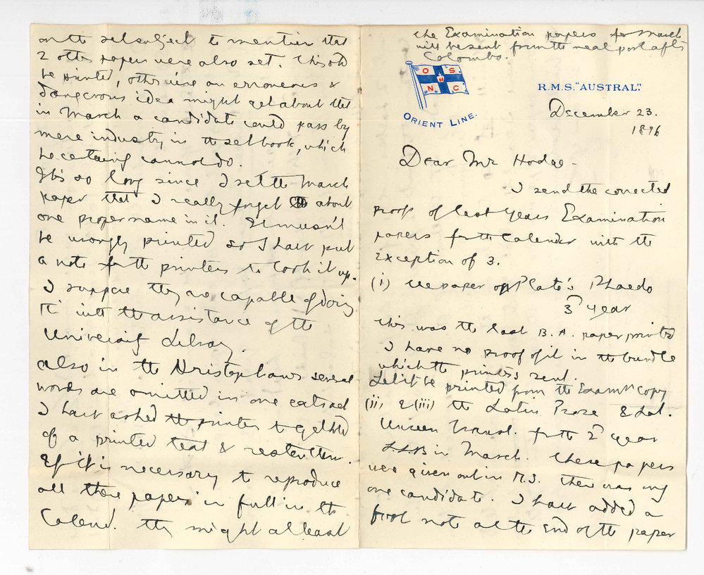 Professor Edward von Blomberg Bensley - Concerning Examination Papers