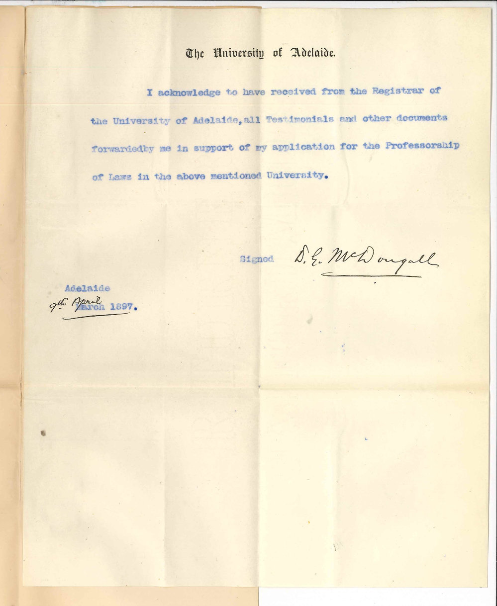 D G McDougall - Acknowledging receipt of testimonials