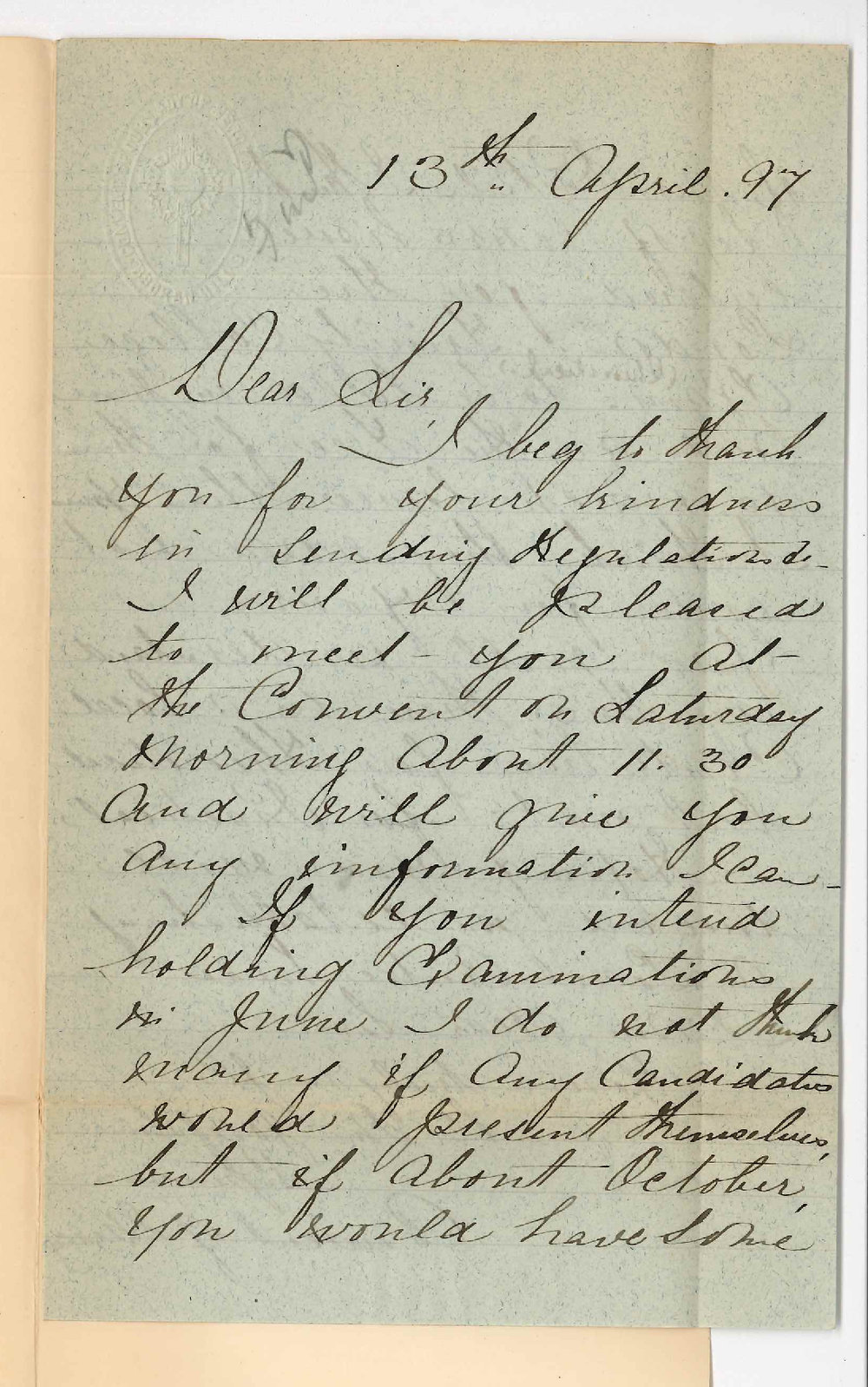 Sister M Josephine - Lady Superior Convent of Mercy - Broken Hill - Re holding Examinations in Music at Broken Hill