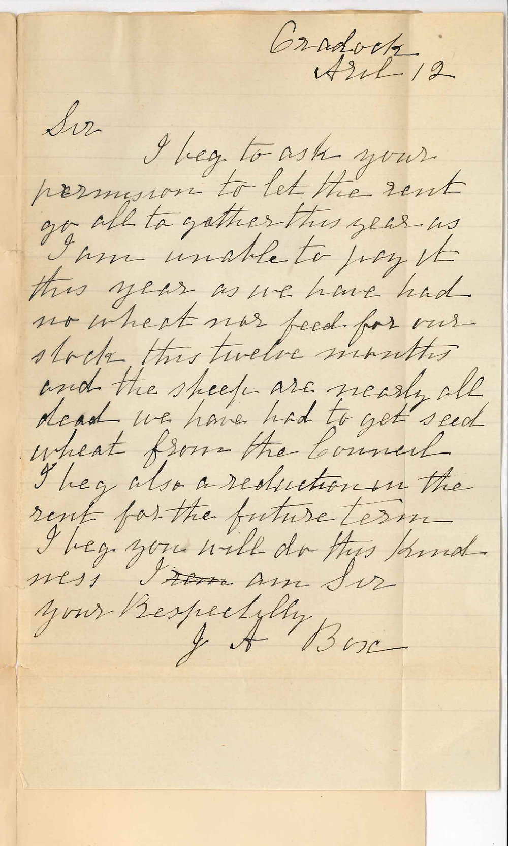 J A Box - Craddock - Request for time to pay rent and further reduction