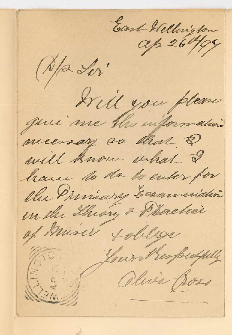 Olive Cross - East Wellington - Information re Primary Examination in Music