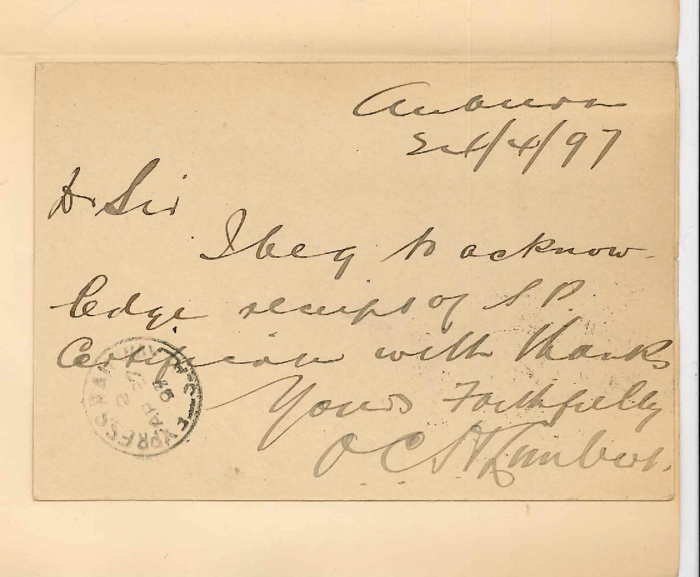 Osmund Charles Harvey Limbert - Auburn - Acknowledging Certificate